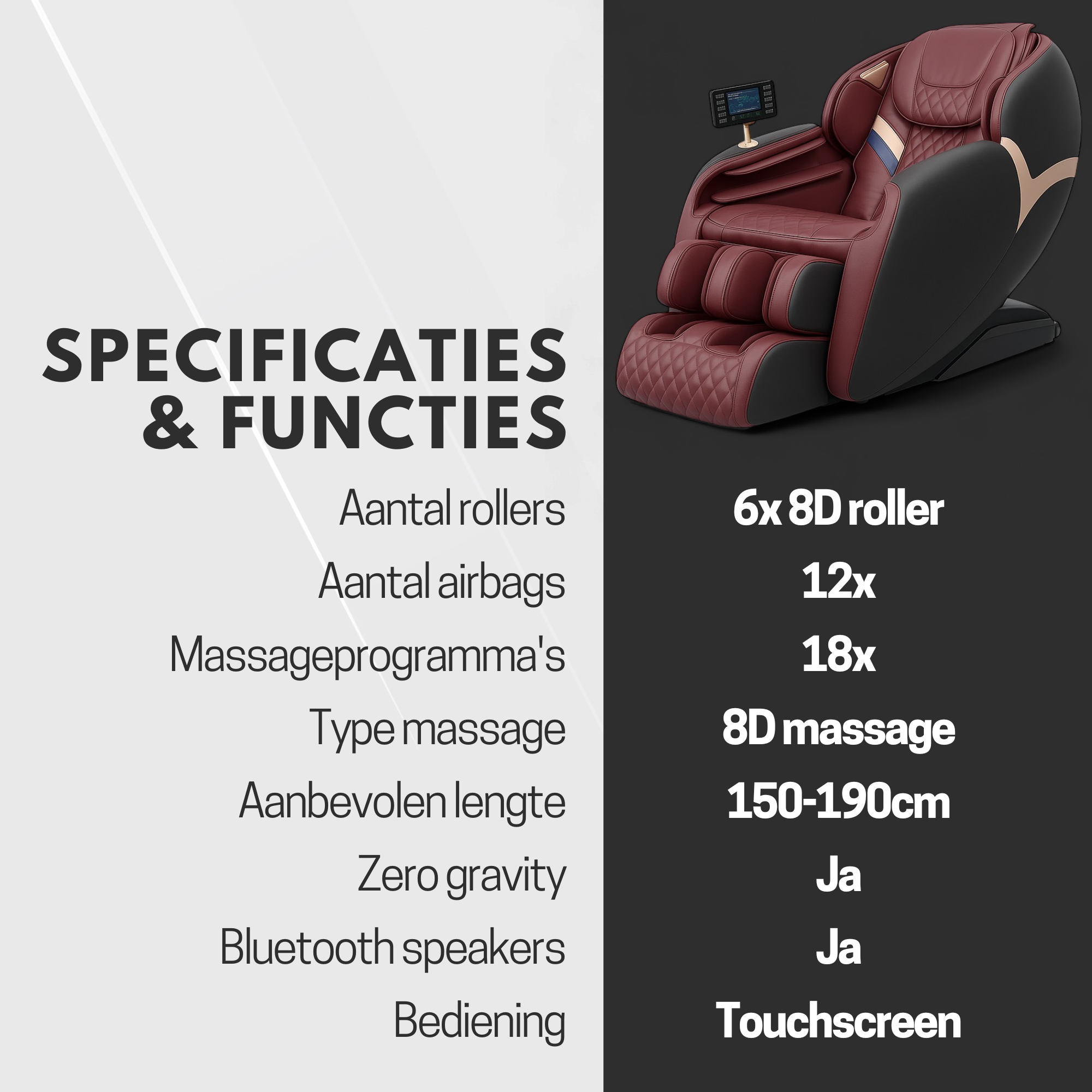 High Aspect® Massagestoel Luxor - Zwart/ Rood
